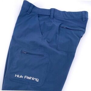 Huk Fishing Shorts Mens XL Navy Blue Bay Flats Lodge Performance Cargo Stretch